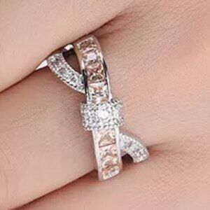 💞 925 Silver Plated Champagne CZ Punk Party Cocktail Ring for Women, GPMB1402